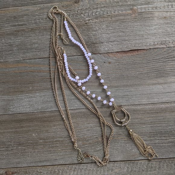 🌟 3/$15 🌟 Long Gold Tone Multi Strand Beaded Fashion Necklace w/ Tassel - Picture 2 of 8